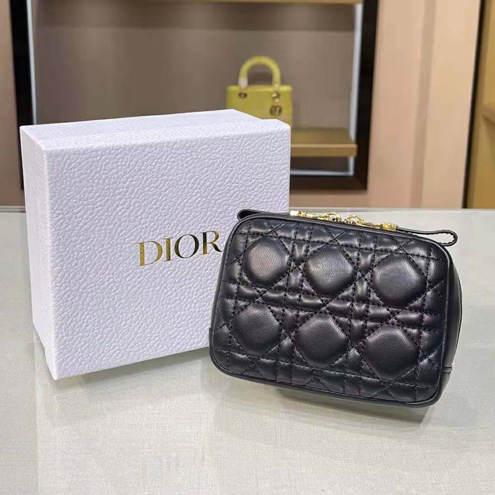 TÚI Dior Women Small Dior Caro Zipped Pouch Black Cannage Lambskin