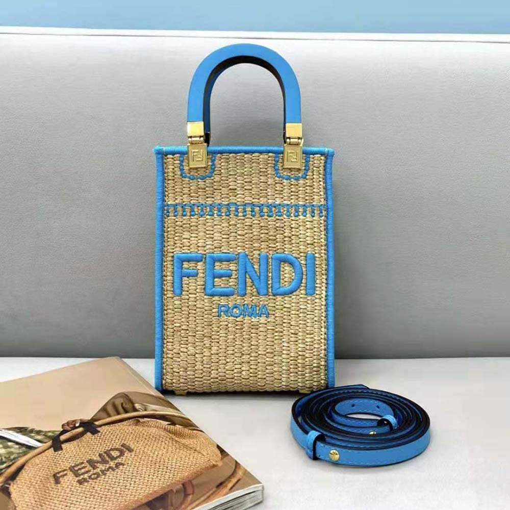 TÚI FENDI Mini Sunshine Shopper Braided Straw Mini-Bag