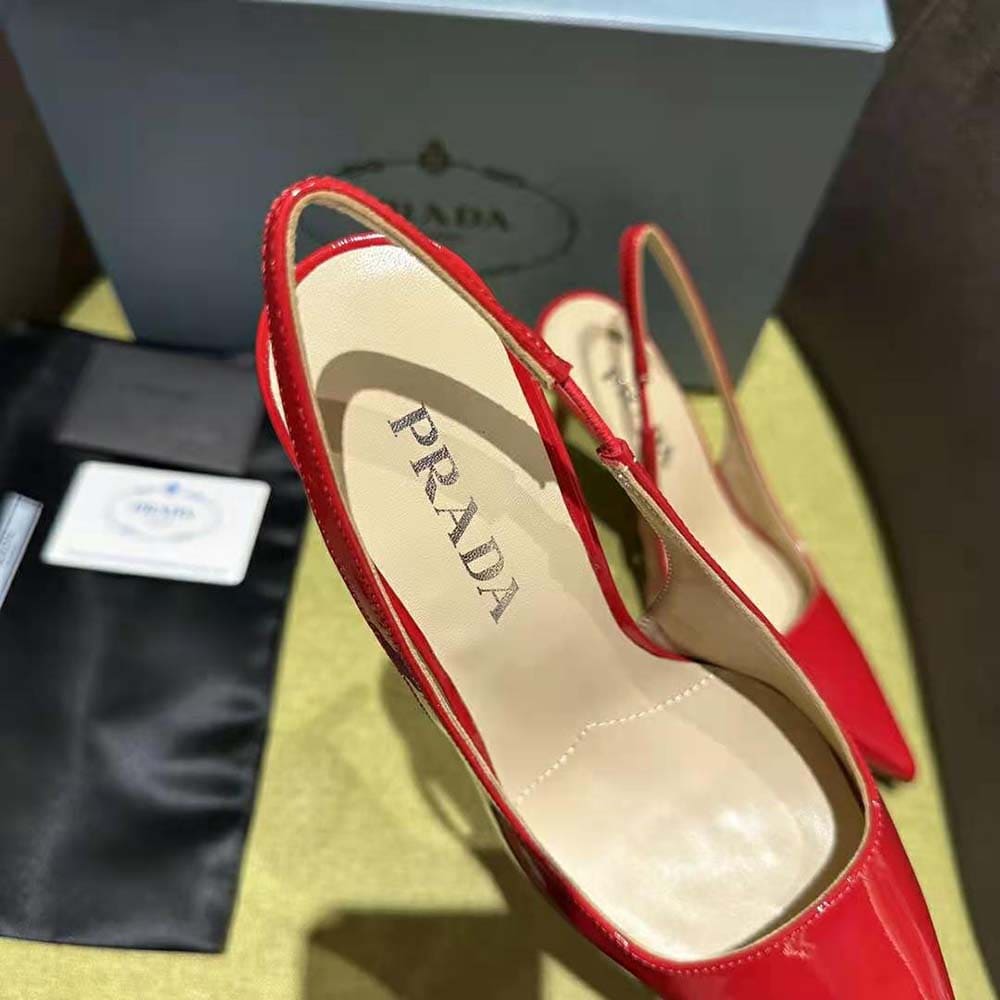 GIÀY Prada Women Patent Leather Slingbacks-Red