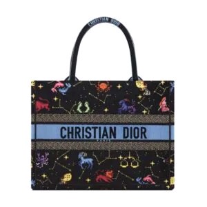 TÚI Dior Women Medium Dior Book Tote Black Multicolor Dior Pixel Zodiac Embroidery