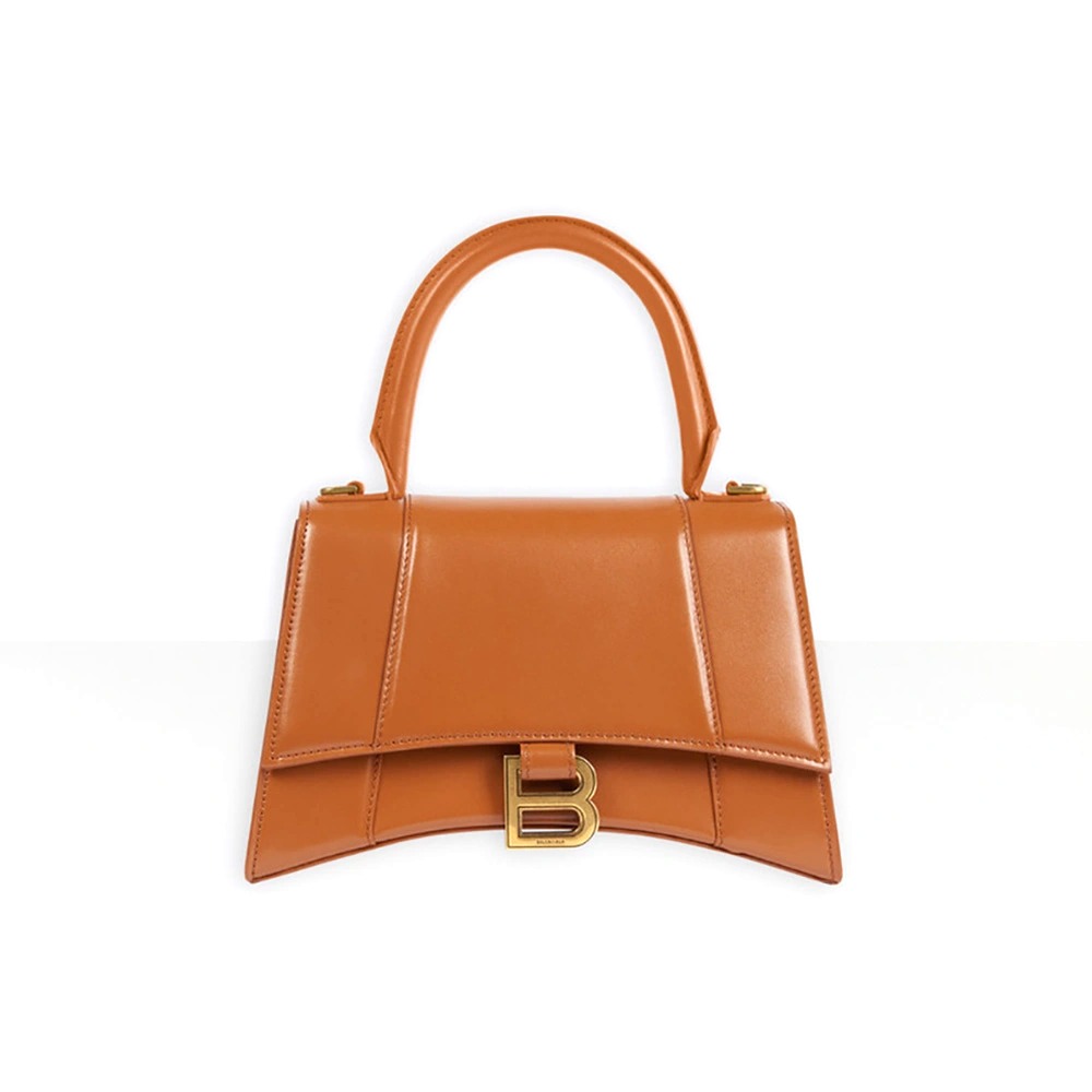 TÚI Balenciaga Women Hourglass Small Top Handle Bag in Shiny Box Calfskin-Brown