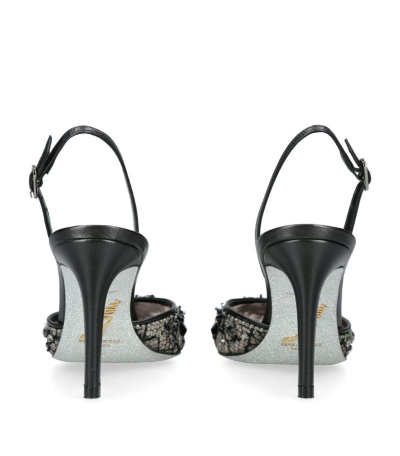 GIÀY RENÉ CAOVILLA  Lace Jeweled Slingback Pumps 80