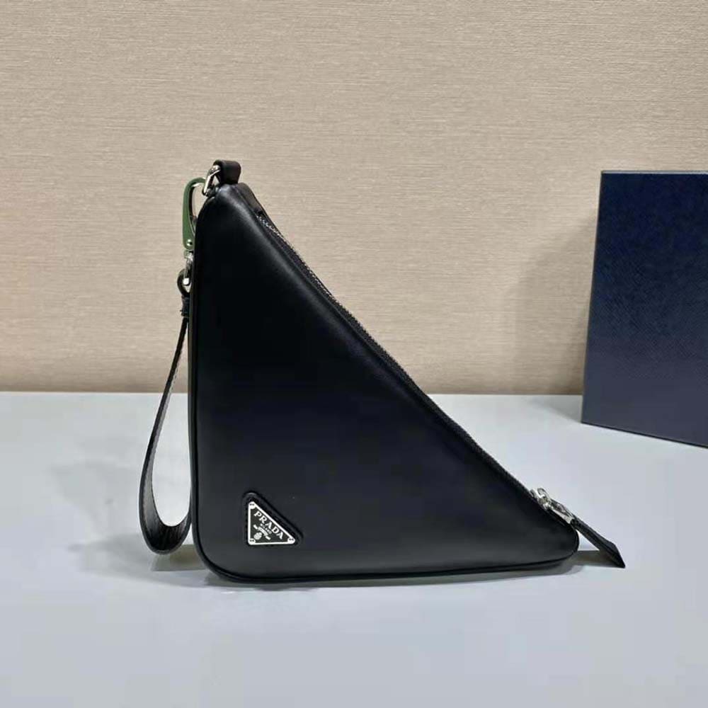 TÚI Prada Women Leather Triangle Leather Pouch-Black