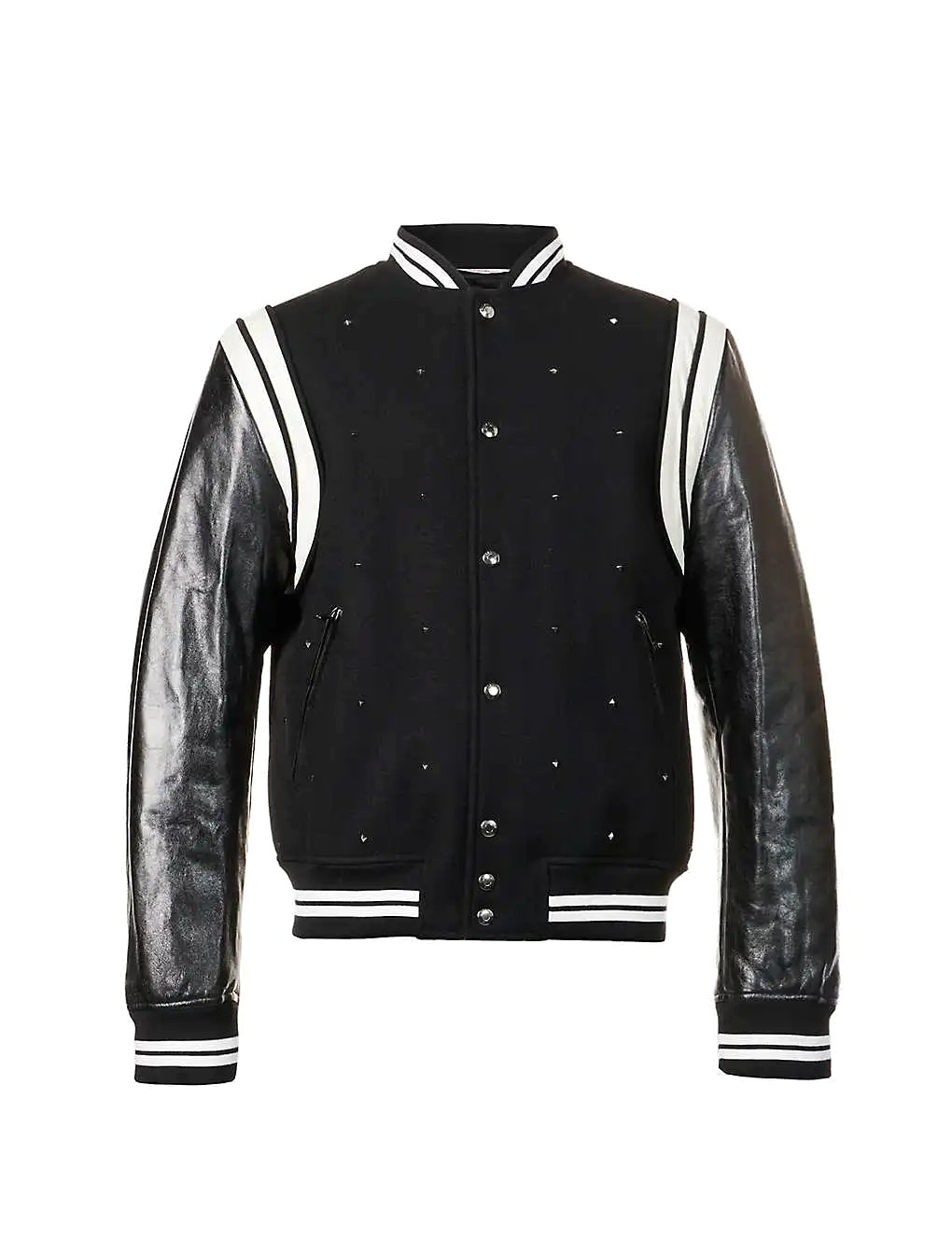 ÁO VALENTINO Rockstud studded wool-blend and leather bomber jacket