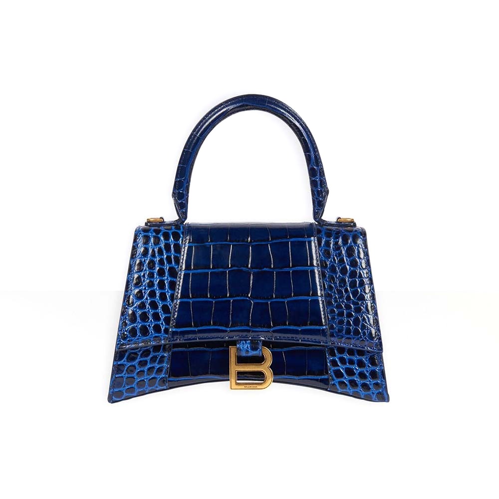 TÚI Balenciaga Women Hourglass Small Top Handle Bag in Navy Crocodile Embossed Calfskin vân da cá sấu