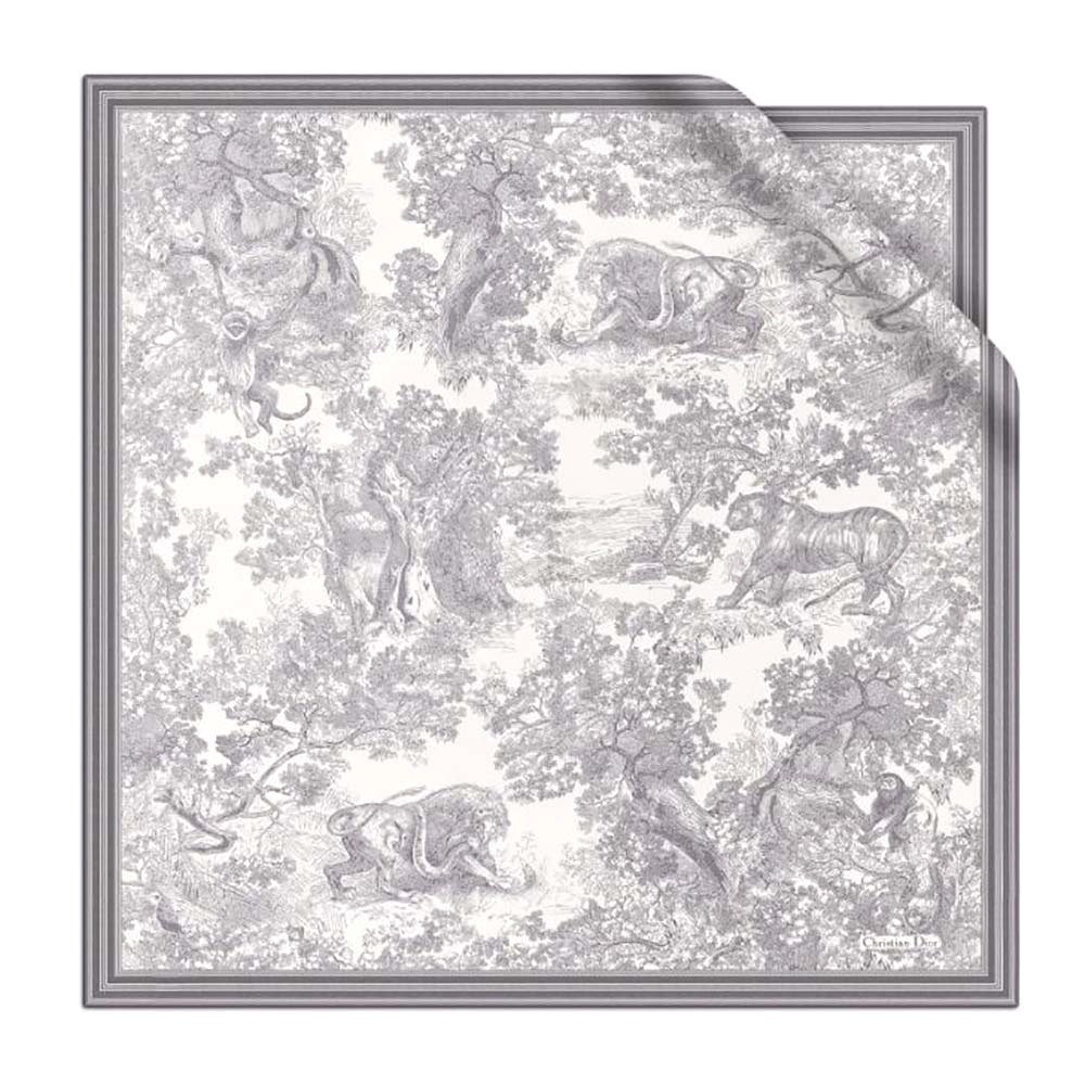 KHĂN Dior Women Toile De Jouy Square Scarf Gray Silk Twill