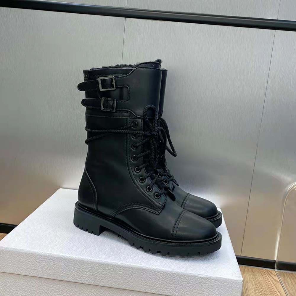 GIÀY Dior Women D-trap Ankle Boot Black Calfskin and Shearling