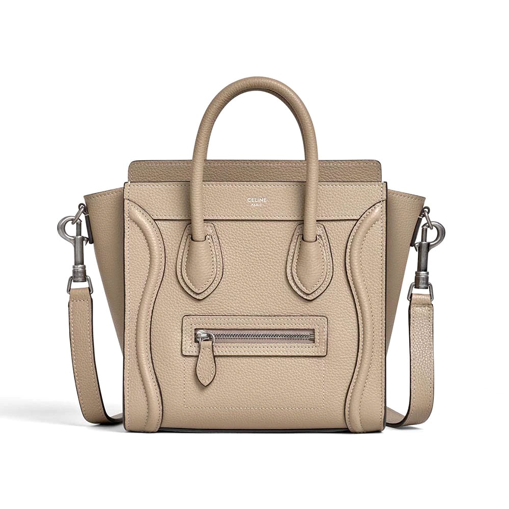 TÚI Celine Women Nano Luggage Bag in Drummed Calfskin-Sandy