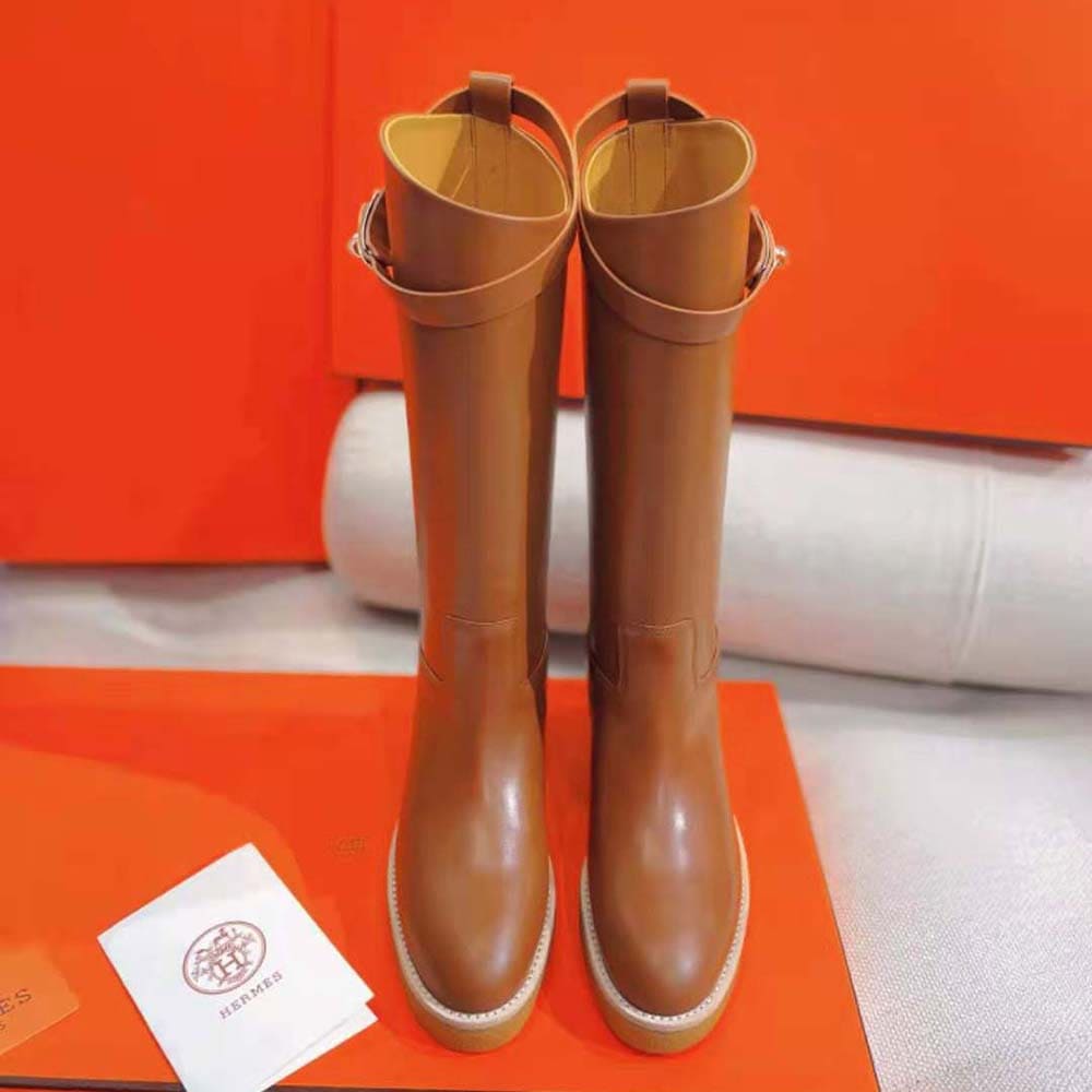 GIÀY Hermes Women Jumping Boot in Heritage Calfskin-Brown