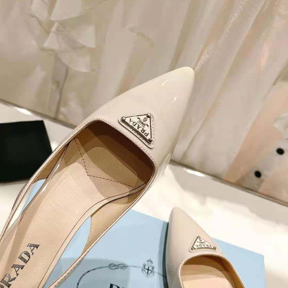 GIÀY Prada Women Patent-Leather Slingback Pumps-White