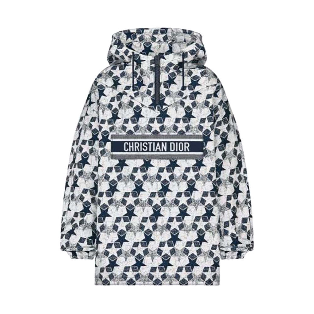 ÁO Dior Women Hooded Anorak Navy Blue Technical Taffeta Jacquard