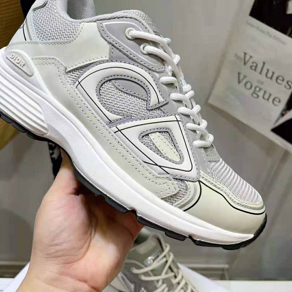 GIÀY DIOR Unisex CD Shoes B30 Low-Top Sneaker Gray Mesh and White Technical Fabric