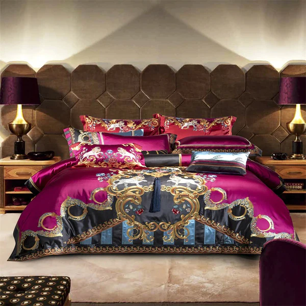 BỘ CHĂN GA GỐI Tiara Tassel Embroidered Jacquard Satin Duvet Cover Set