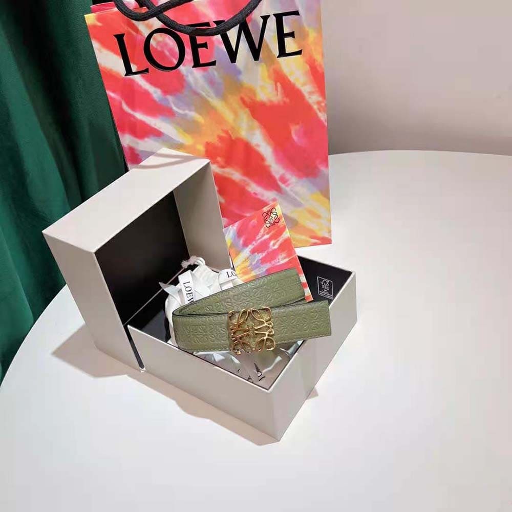 DÂY LƯNG Loewe Women Anagram Belt in Silk Calfskin-Green