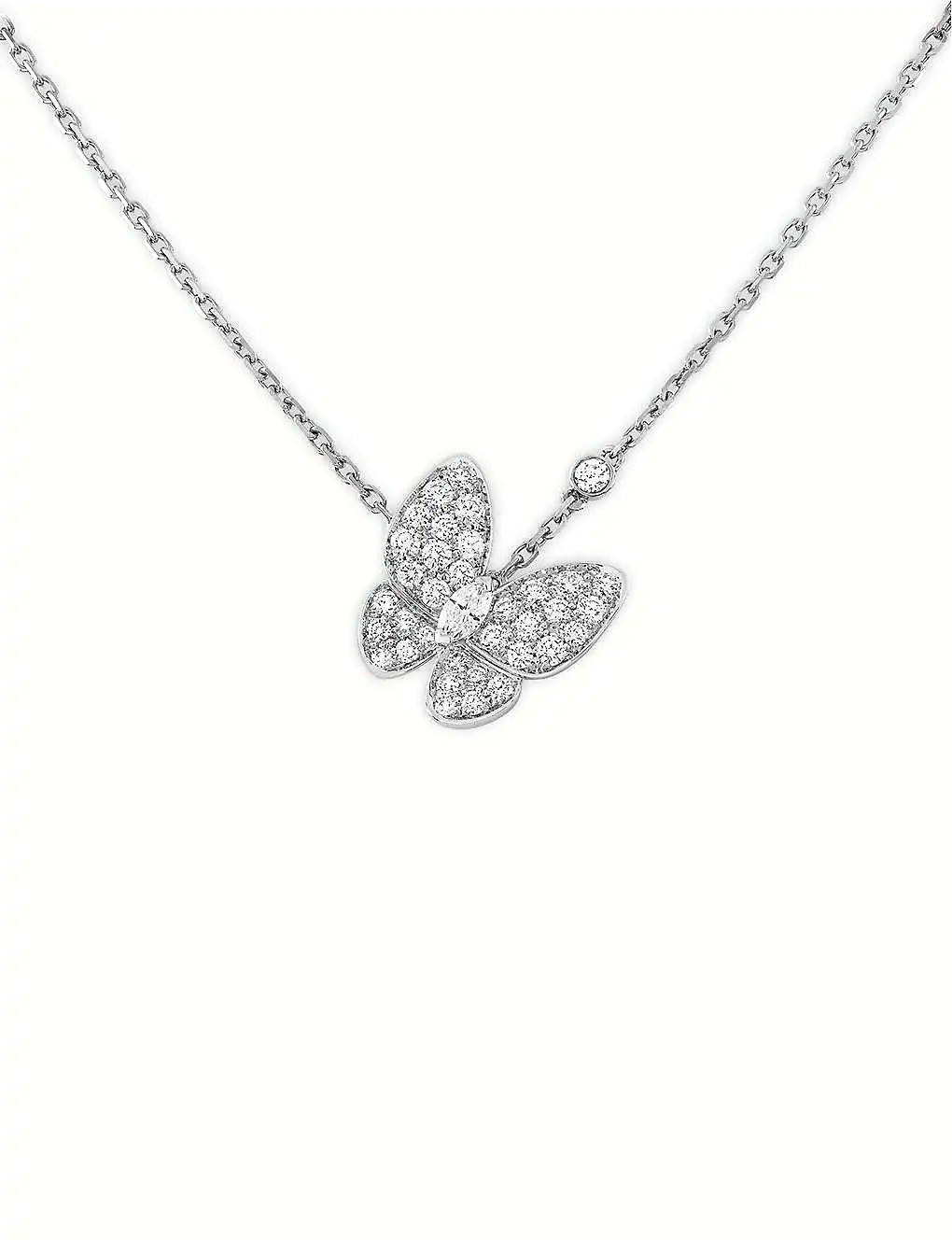 Dây chuyền VAN CLEEF & ARPELS Two Butterfly white-gold and 0.88ct diamond pendant necklace 18K GOLD