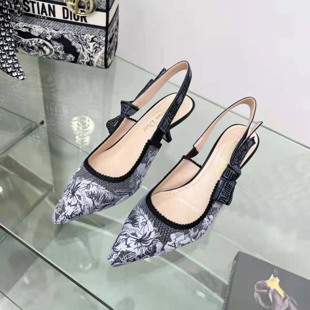 GIÀY Dior Women J’Adior Slingback Pump Blue Multicolor Embroidered Denim