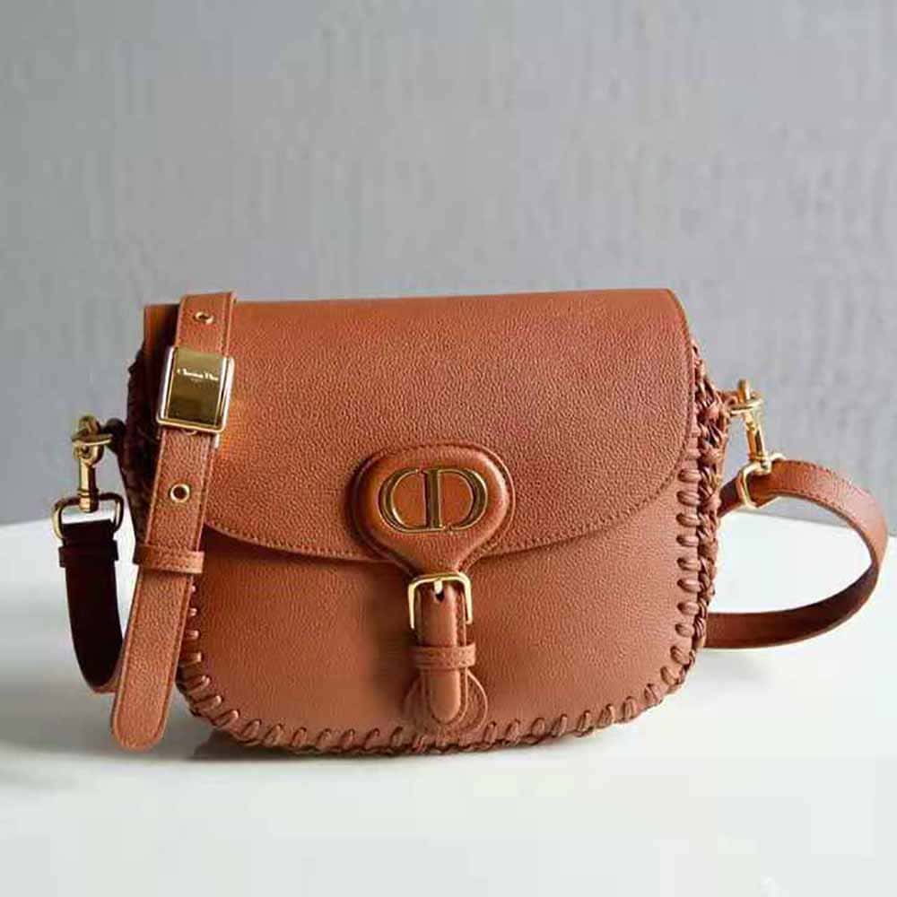 TÚI Dior Women Medium Dior Bobby Bag Grained Calfskin with Whipstitched Seams-Brown Top Quality