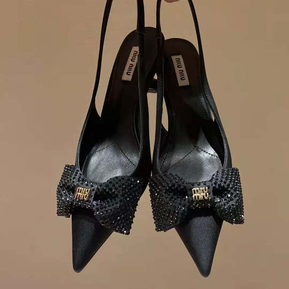 GIÀY Miu Miu Women Satin Slingback Pumps 55 mm Heel Height-Black