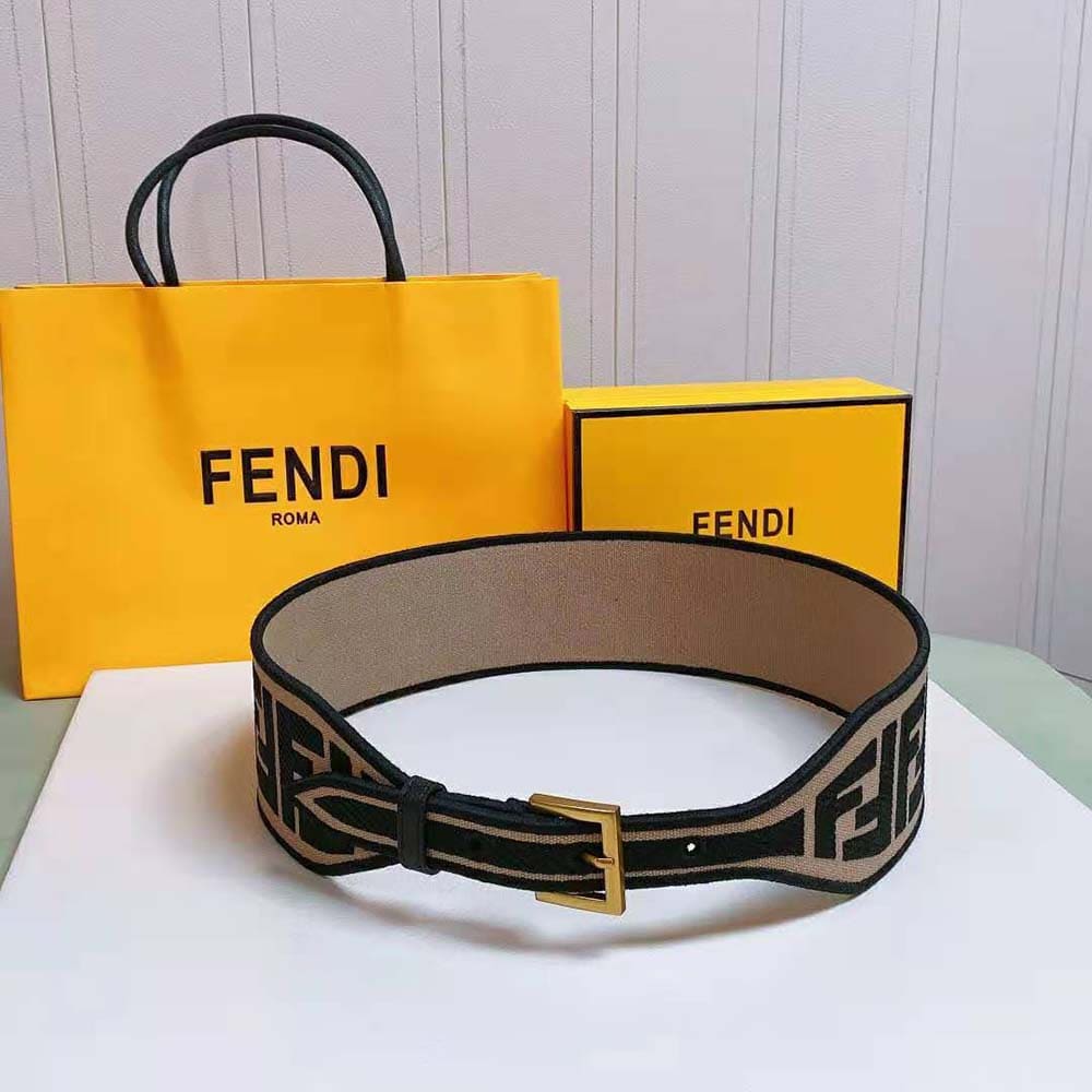 DÂY LƯNG Fendi Women Canvas High Waist Belt 6 cm-Brown