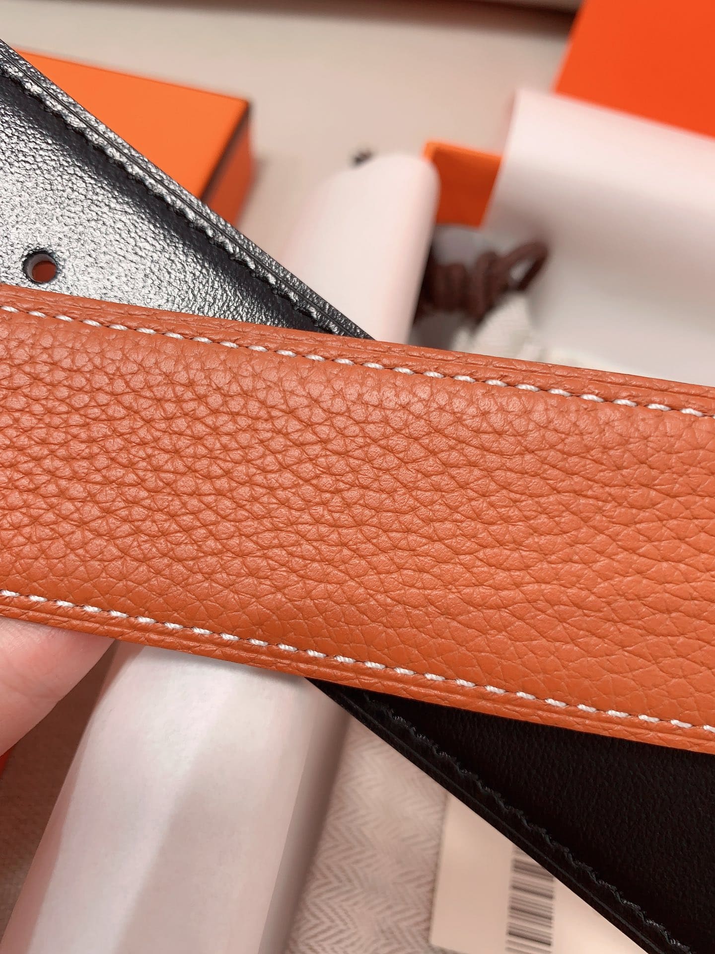 DÂY LƯNG HERMES H Togo leather hai mặt khóa bạc