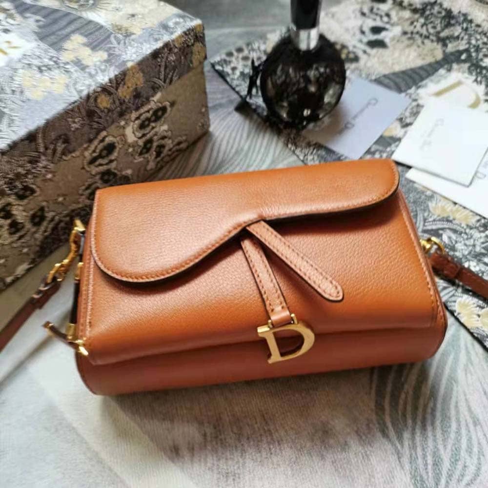 TÚI Dior Women Saddle Double Pouch Goatskin-Brown