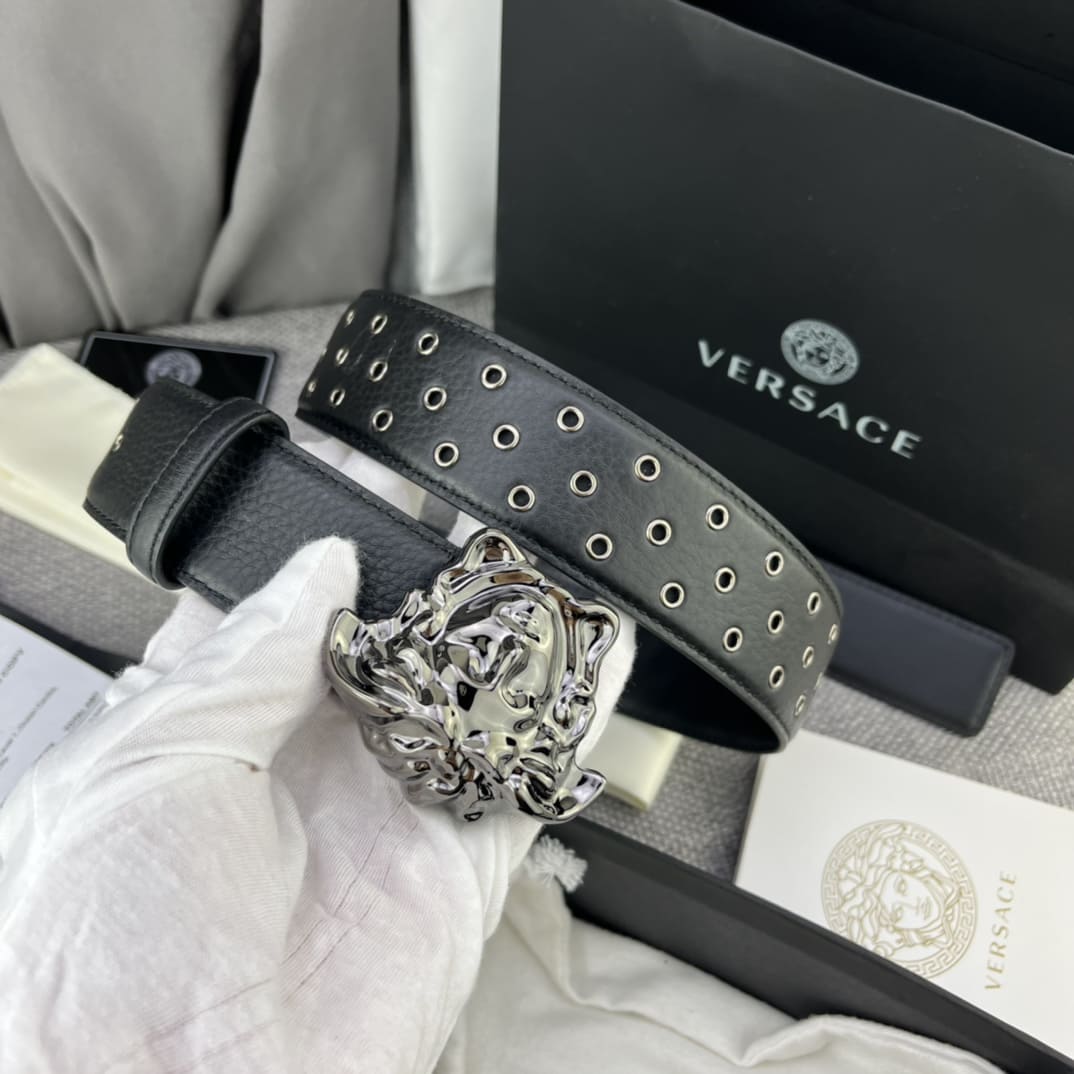 DÂY LƯNG VERSACE MEDUSA HEAD CALFSKIN LEATHER Khóa đen