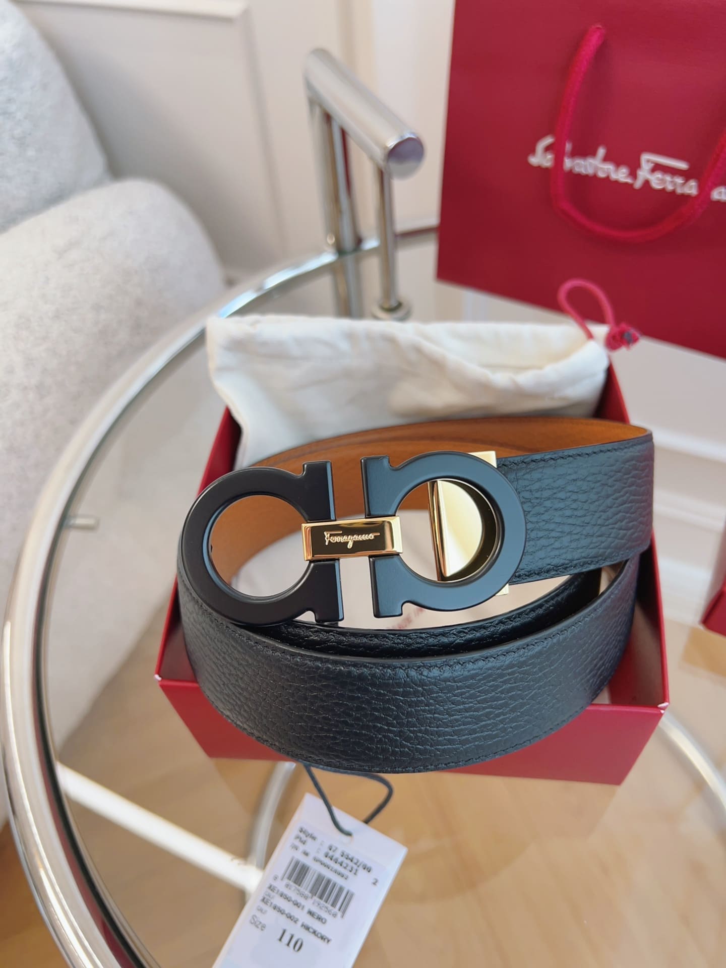 DÂY LƯNG Salvatore Ferragamo Adjustable Gancini Belt Khóa vàng đen