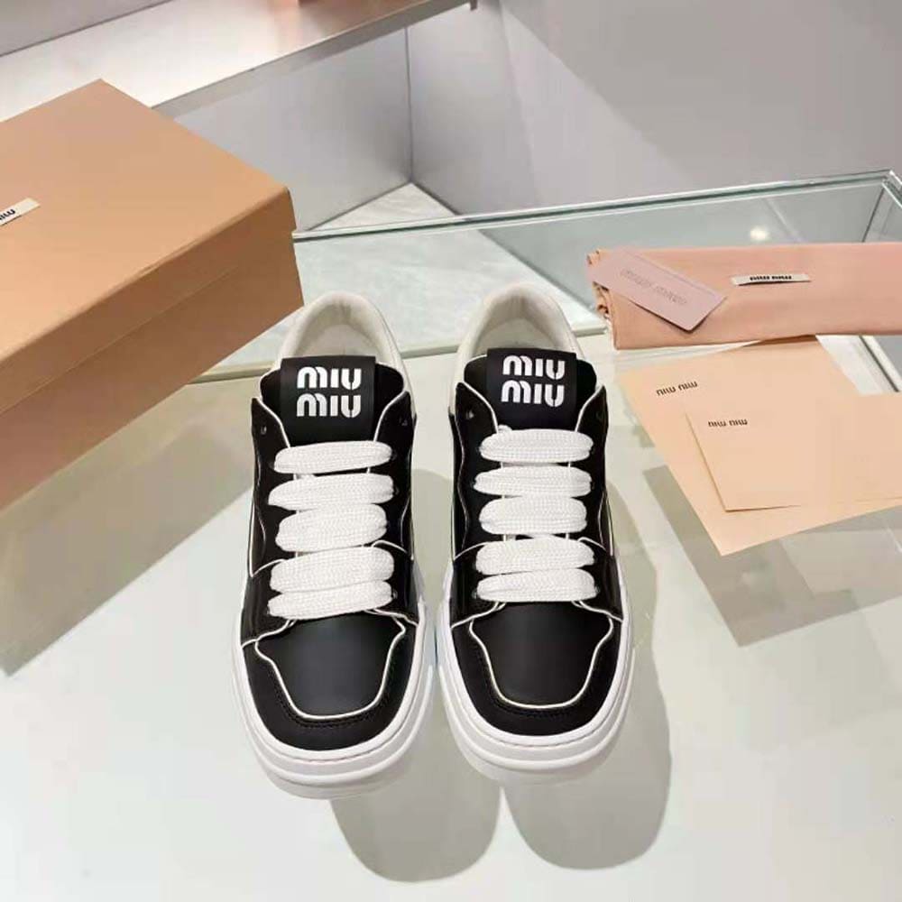 GIÀY Miu Miu Women Leather Sneakers-Black