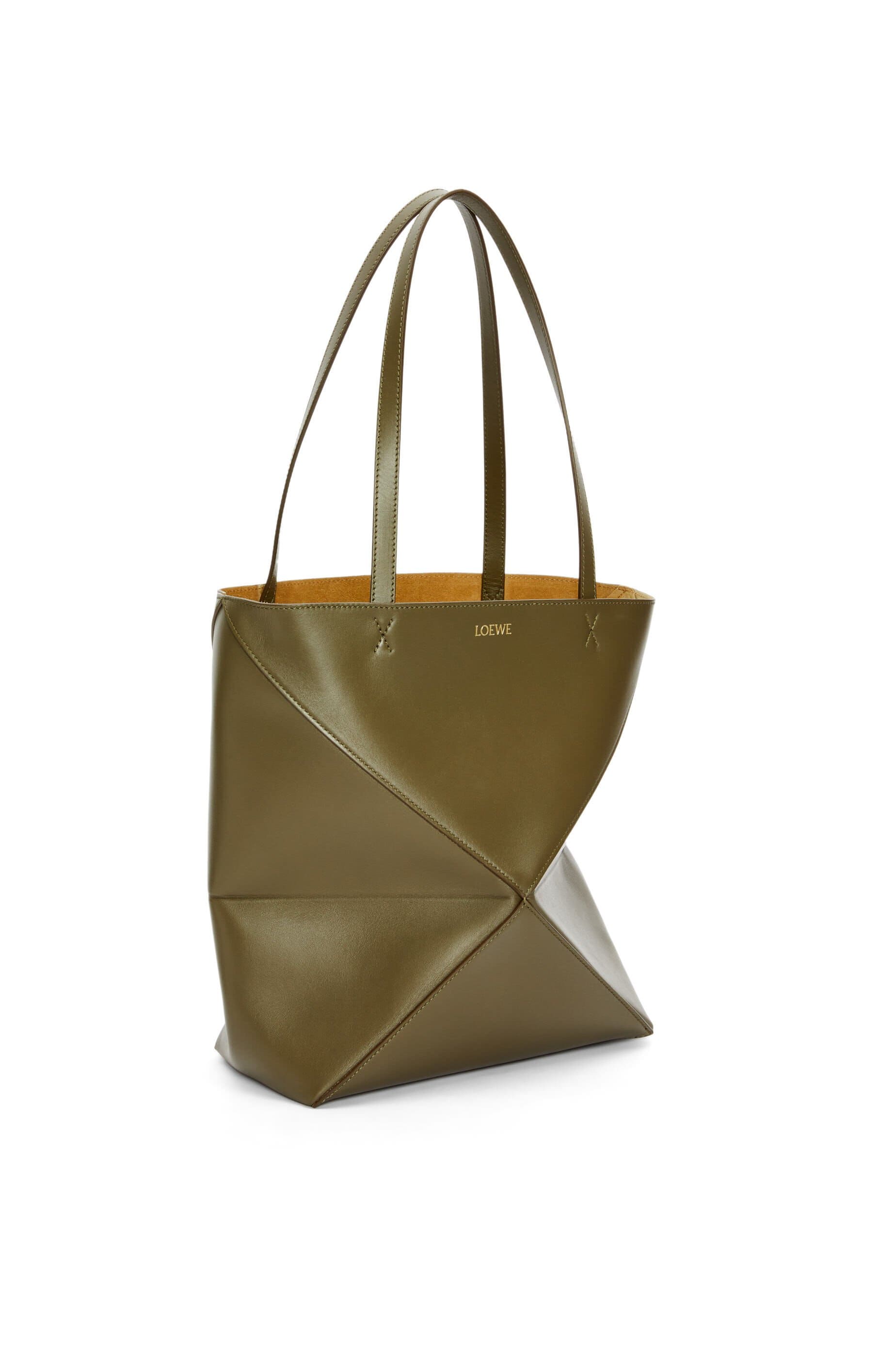 Túi LOEWE Puzzle Fold Tote in shiny calfskin olive