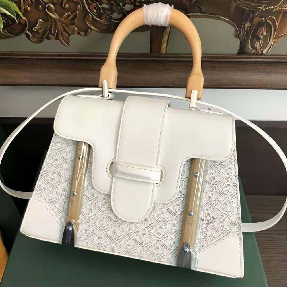 TÚI Goyard Women Sac Saïgon PM in Toile Goyardine & Clamecy Calfskin-White