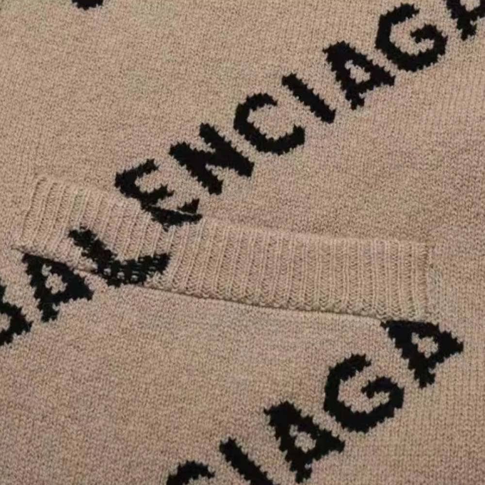 ÁO Balenciaga Women Mini Allover Logo Cardigan in Beige and Black Cotton Knit