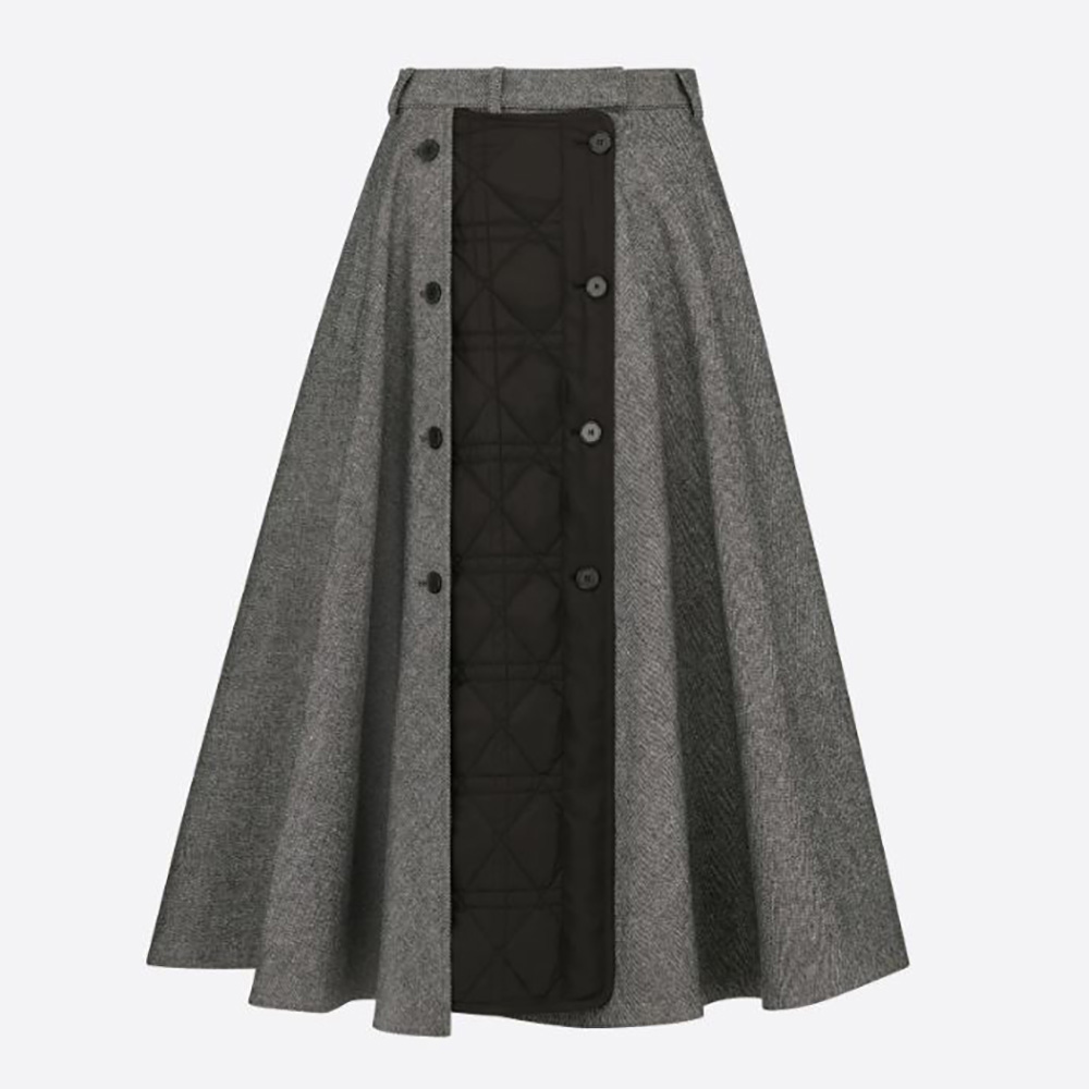 Chân váy Dior Cannage Lined Mid-Length Skirt Gray Technical Cotton Drill