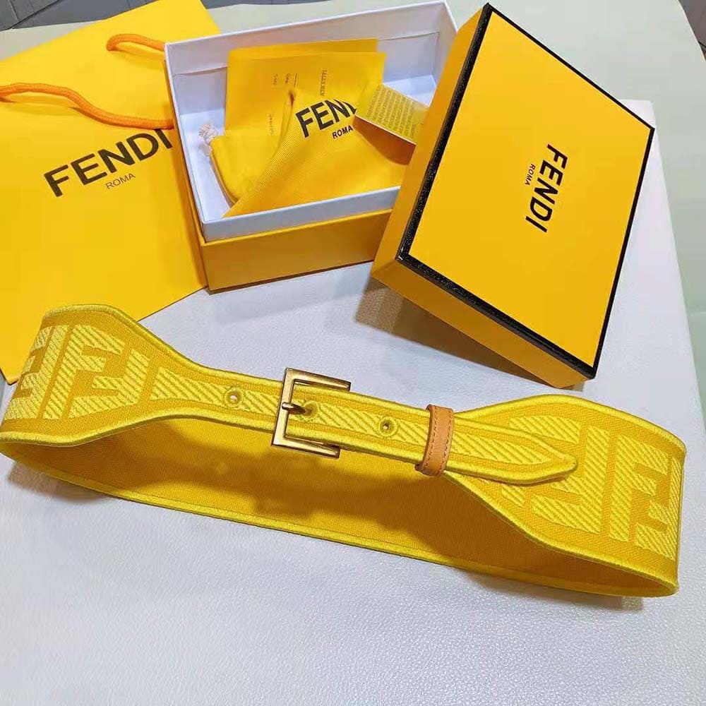 DÂY LƯNG Fendi Women Canvas High Waist Belt 6 cm-Yellow