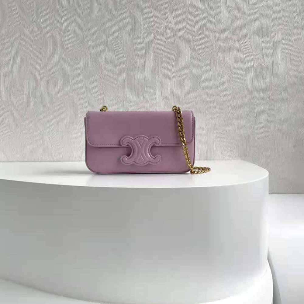 TÚI Celine Women Chain Shoulder Bag Cuir Triomphe in Shiny Calfskin-Pink