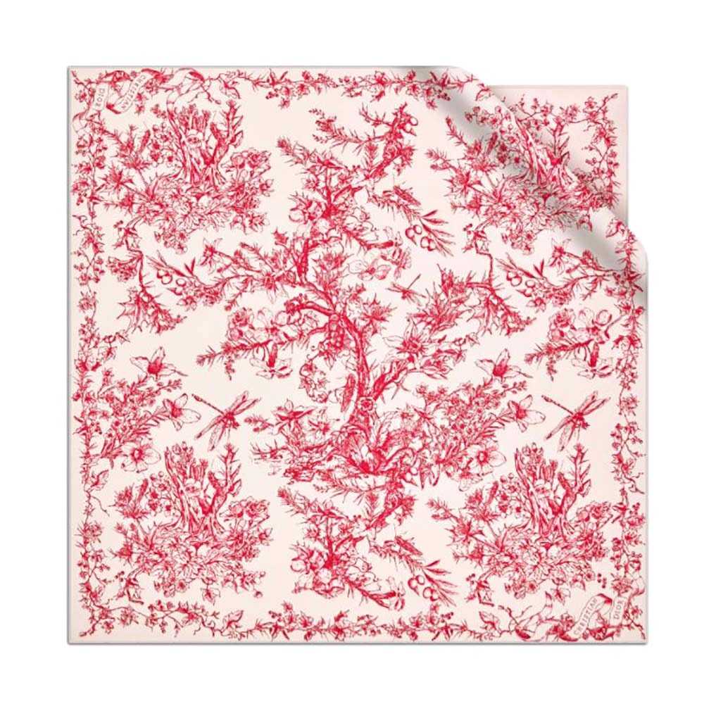 KHĂN Dior Women Toile De Jouy Flowers Square Scarf Ivory and Red Silk Twill