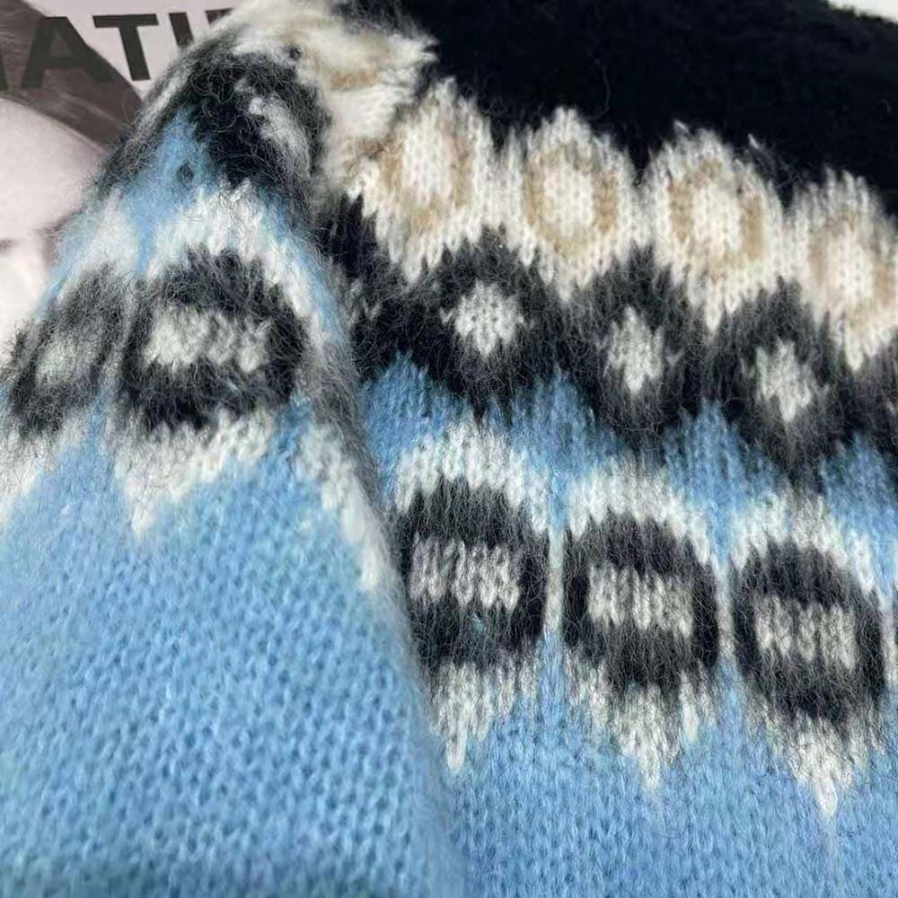 ÁO Celine Women Brushed Wool Crew-Neck Sweater with Fair Isle Detail