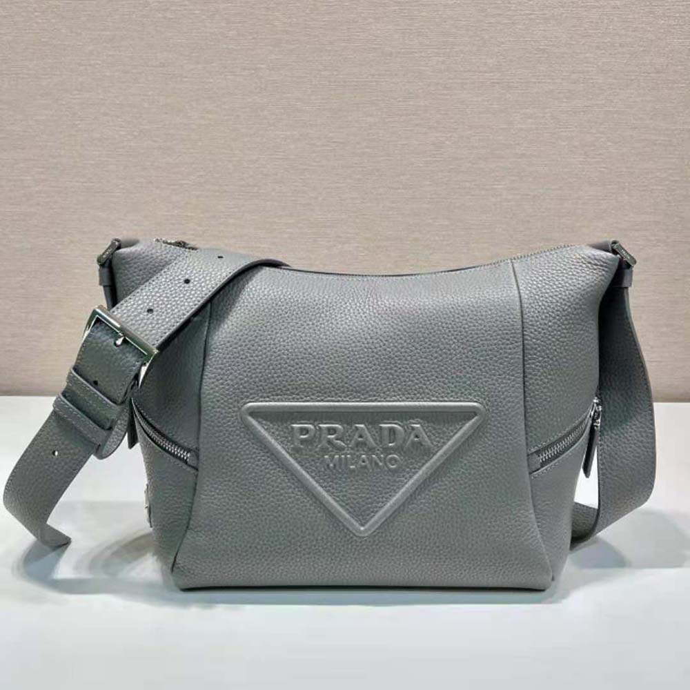 TÚI Prada Leather Bag with Shoulder Strap-Gray