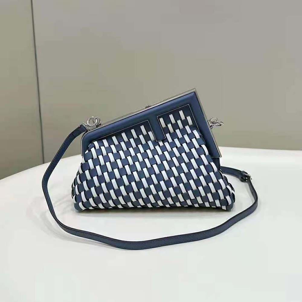TÚI FENDI Women First Small White and Blue Woven Leather Bag