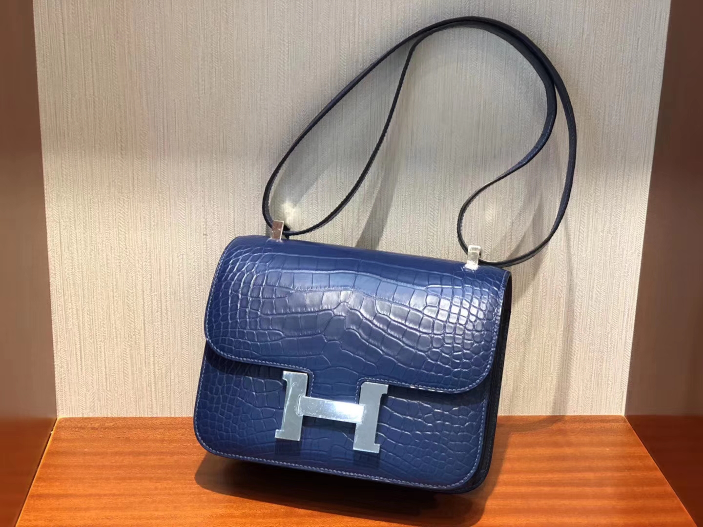 TÚI HERMES CONSTANCE 23CM da cá sấu nam mỹ xanh deep blue platinum hardware
