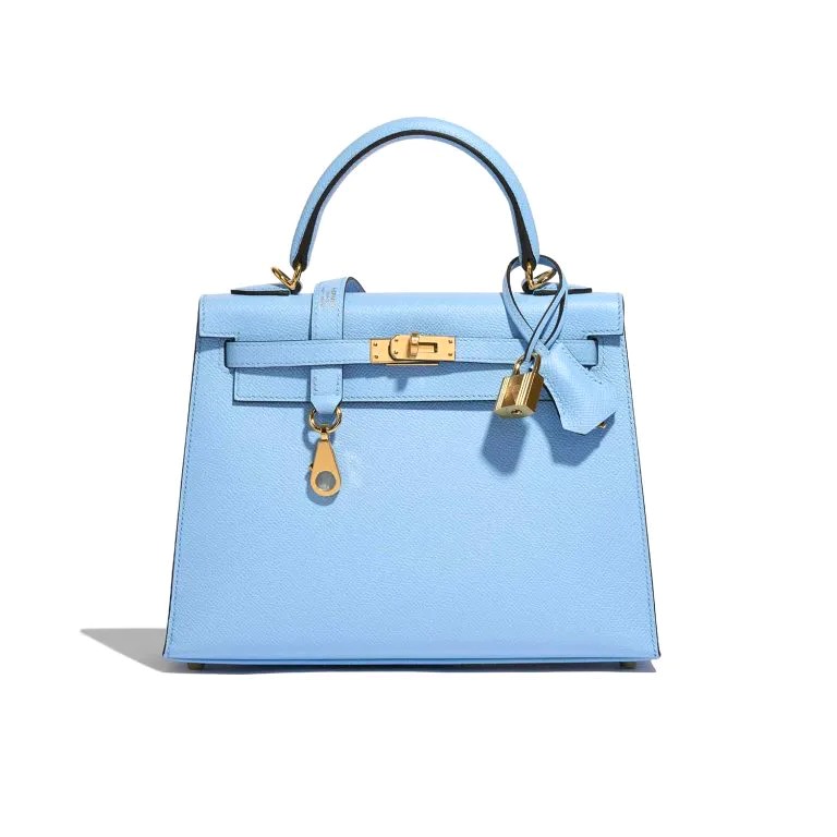 TÚI Hermès Kelly 25 Epsom Blue Celeste Gold Buckle khóa vàng