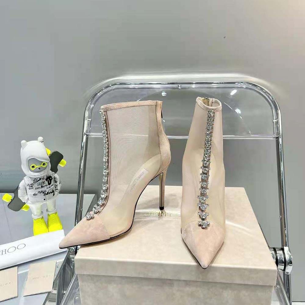 GIÀY Jimmy Choo Women Bing Boot 100 Ballet Pink Suede and Mesh Ankle Boots