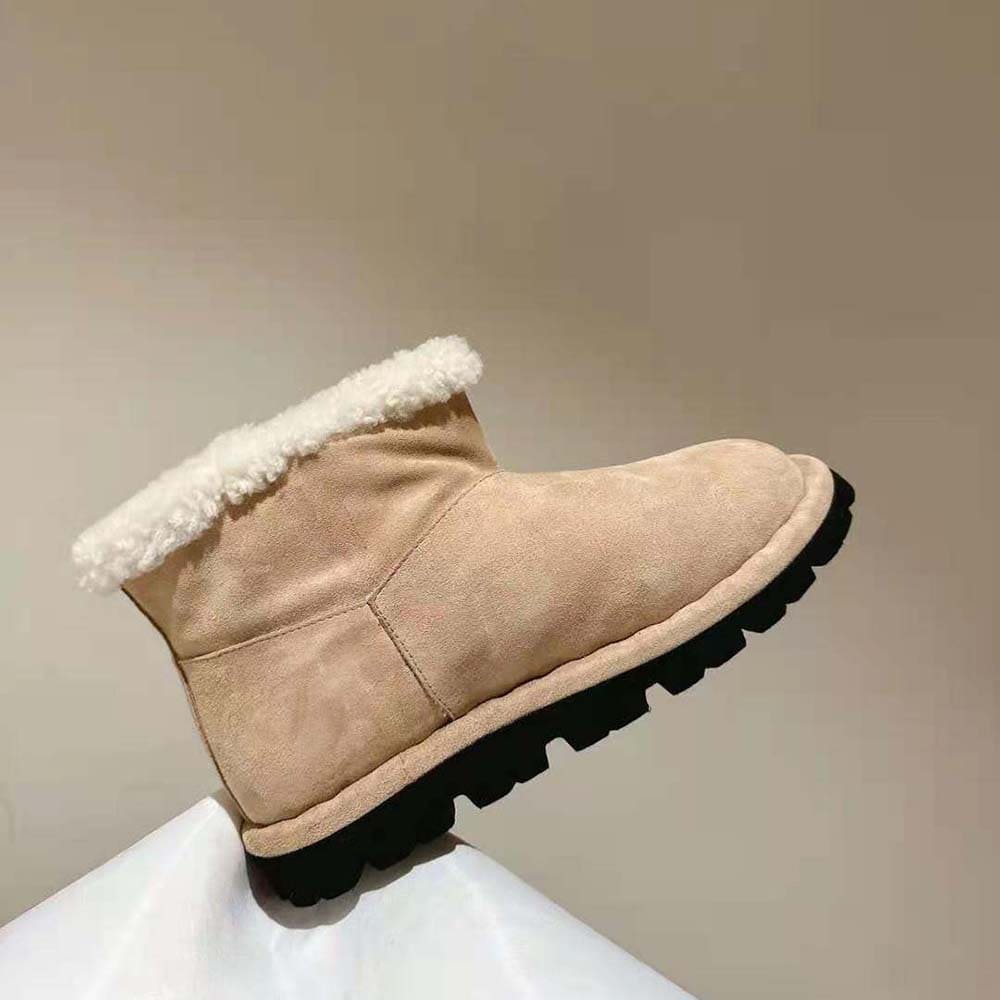 GIÀY Prada Unisex Shearling Booties with Rubber Triangle Logo