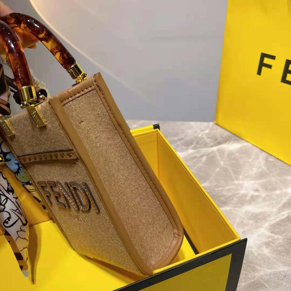 TÚI FENDI Mini Sunshine Shopper Brown Flannel Mini-Bag