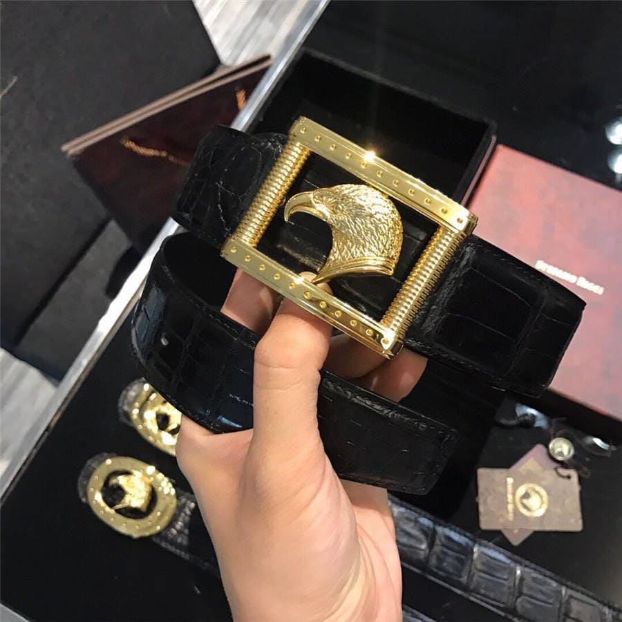 DÂY LƯNG STEFANO RICCI CROCODILE LEATHER DA CÁ SẤU Belt Khóa vàng