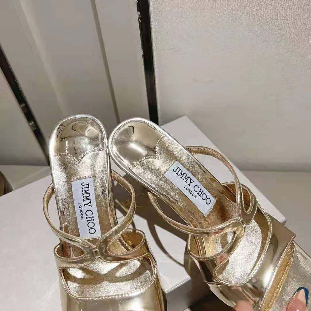 GIÀY Jimmy Choo Women Anise 95 Gold Liquid Metal Leather Mules