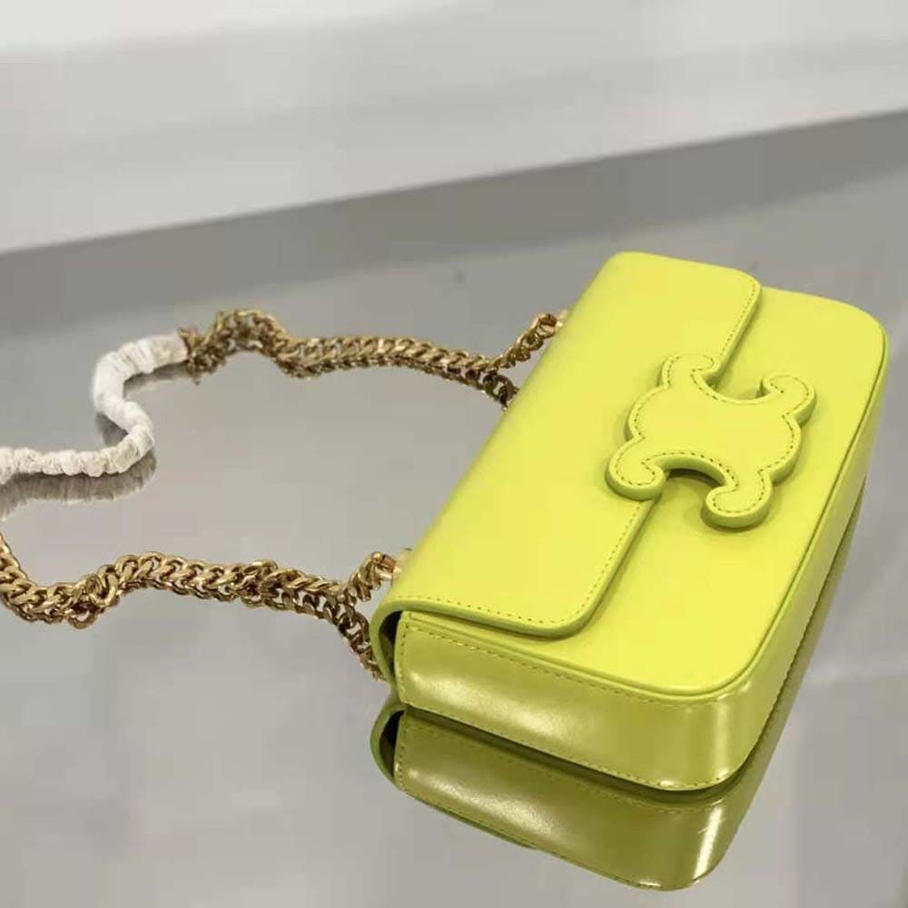 TÚI Celine Women Chain Shoulder Bag Cuir Triomphe in Shiny Calfskin-Yellow