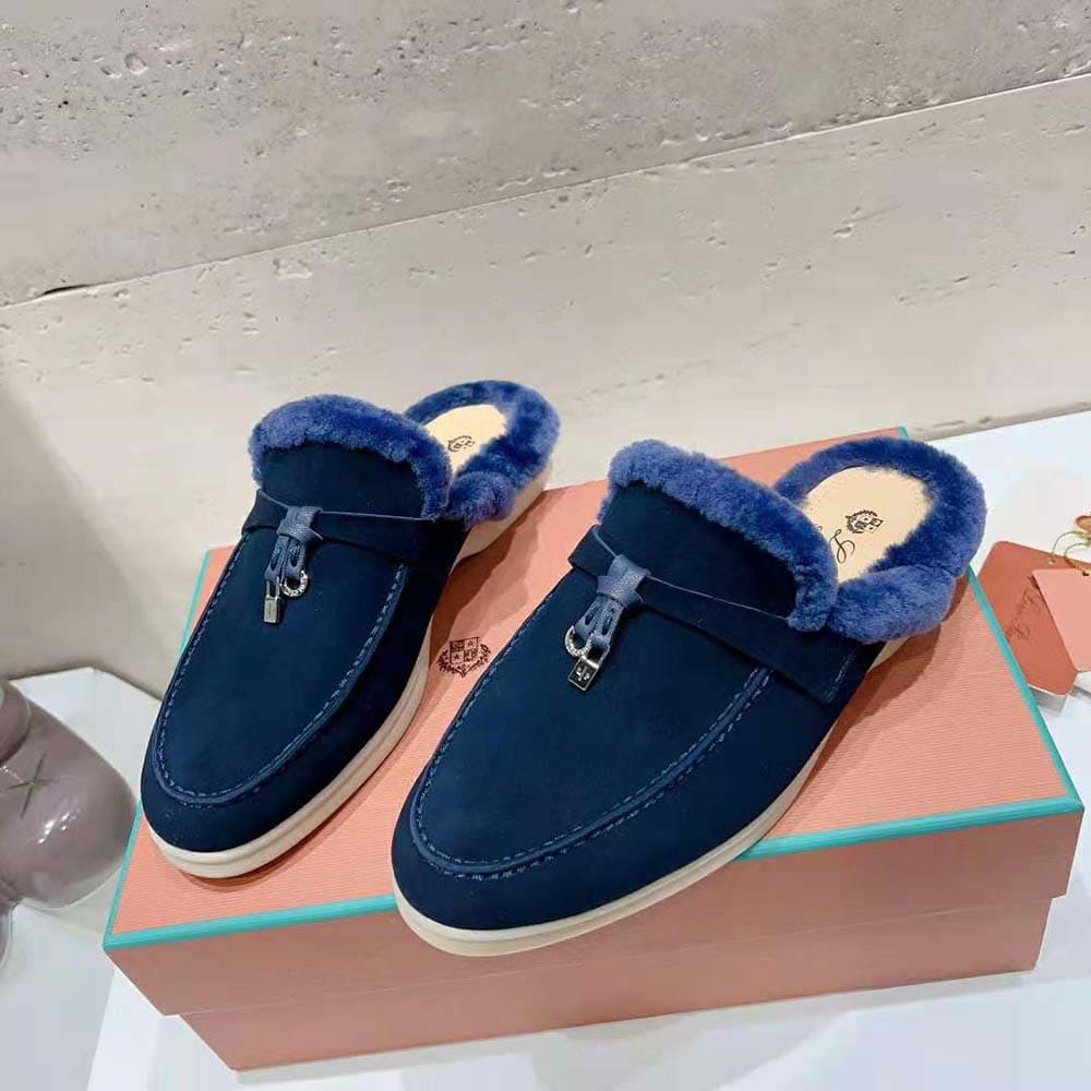 GIÀY Loro Piana Unisex Charms Walk Babouche Loafers-Navy