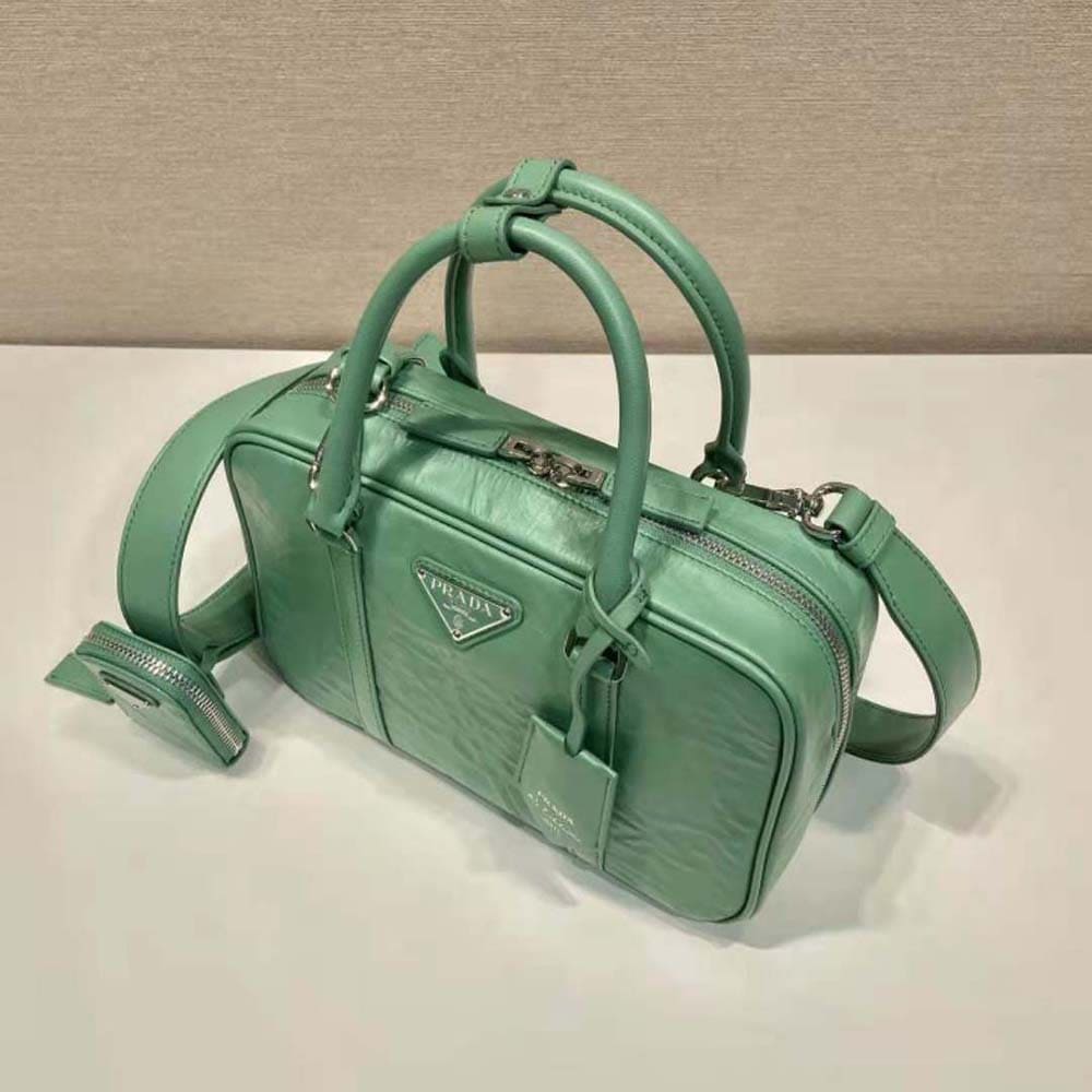 TÚI Prada Women Medium Antique Nappa Leather Top Handle Bag-Green