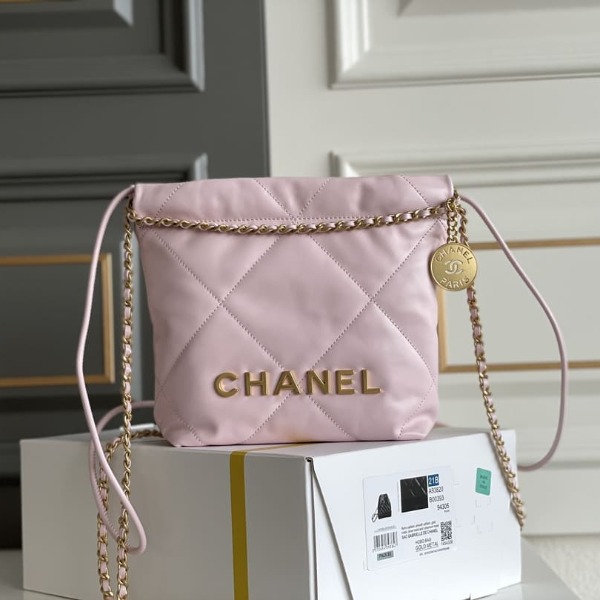 TÚI CHANEL 22 MINI Da Bê Sáng Bóng màu hồng Sakura