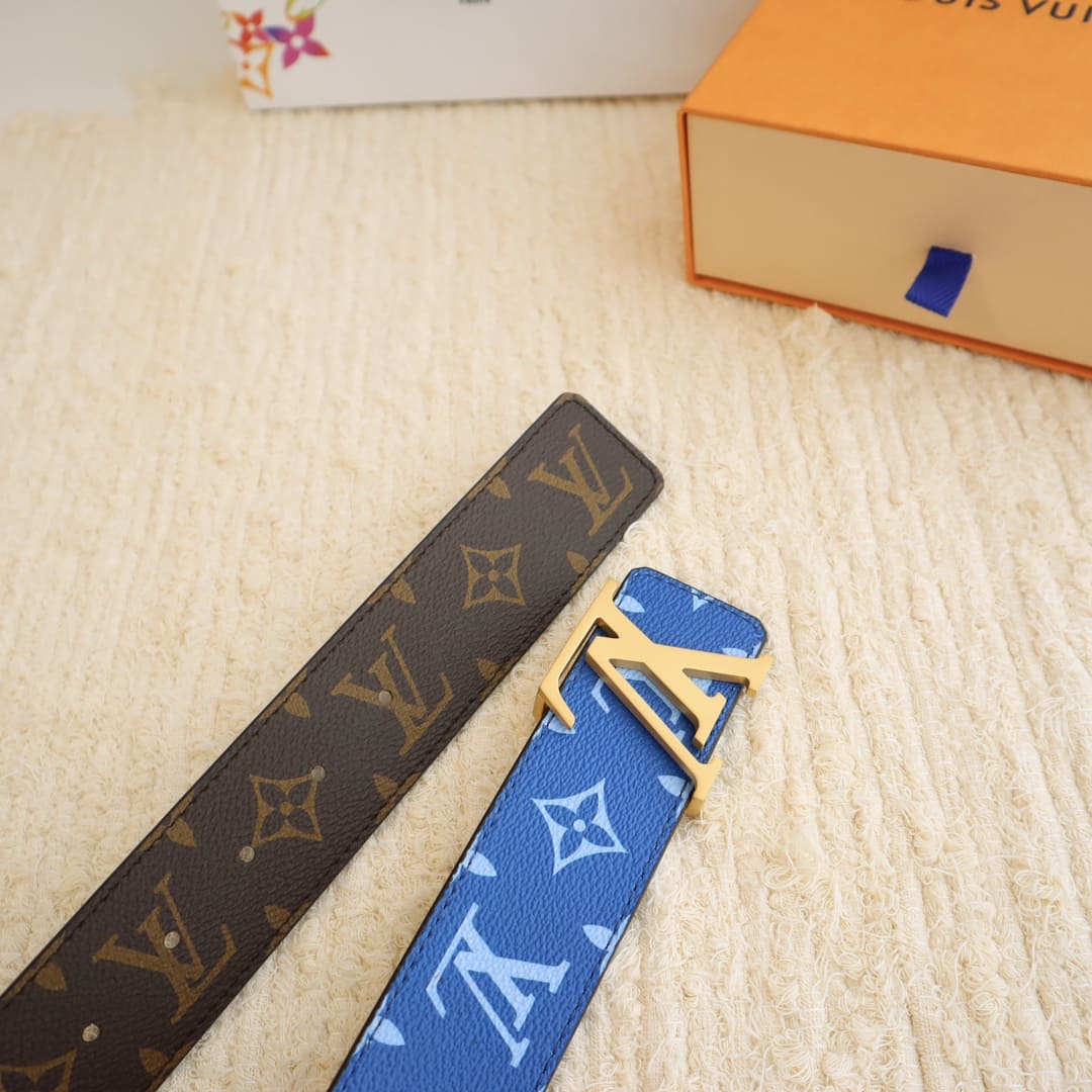 DÂY LƯNG LOUIS VUITTON BROWN SKY BLUE MONOGRAM LEATHER Khóa bạc
